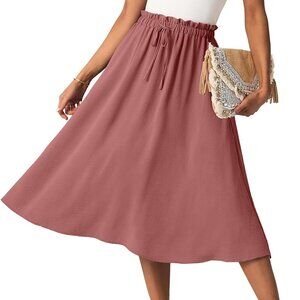 Womens Causal High Waisted Summer Midi Skirts Flowy Palazzo A-Line Long Skirt wi